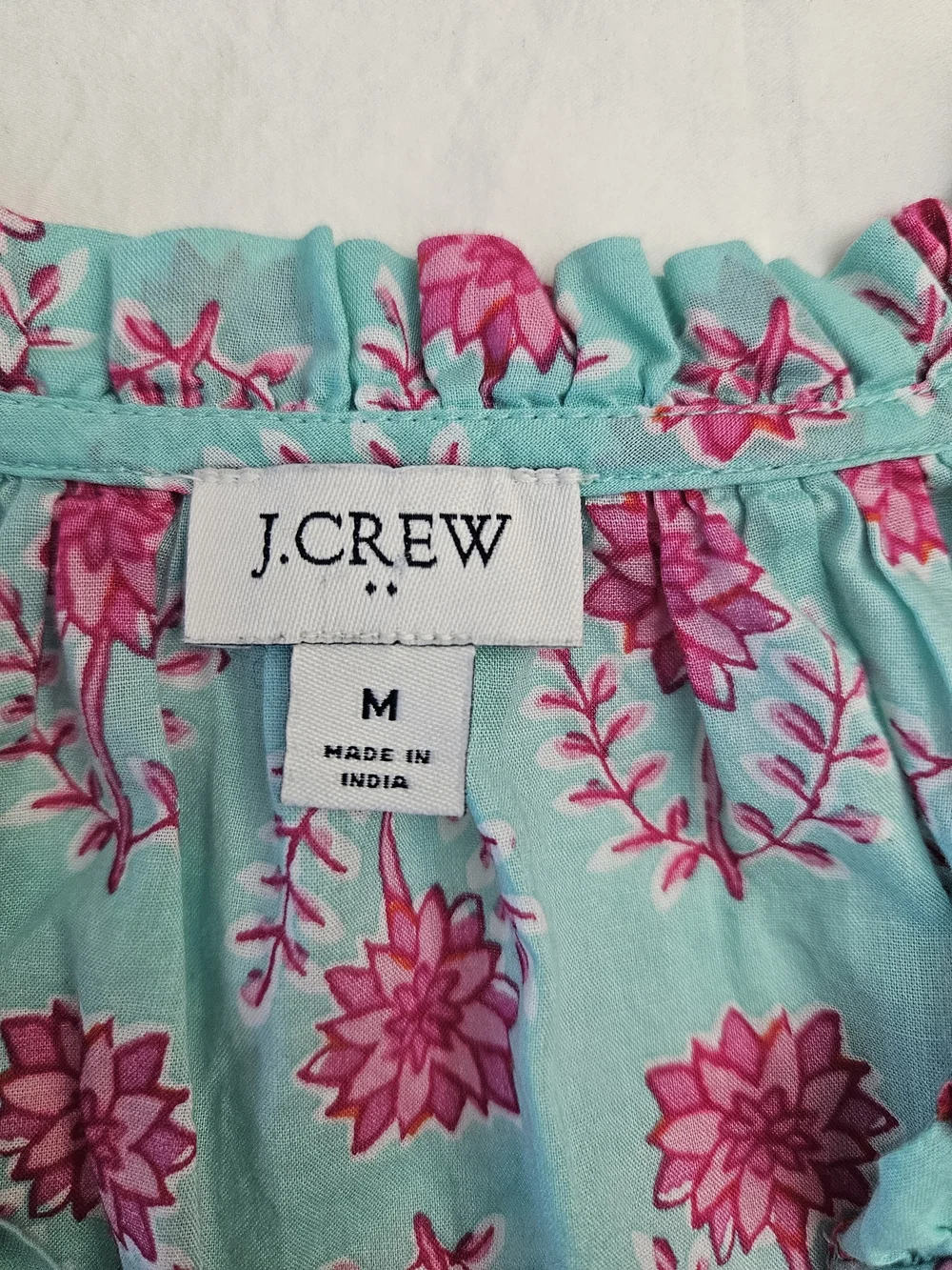 J. Crew Mint Green Blouse with Pink Floral Print